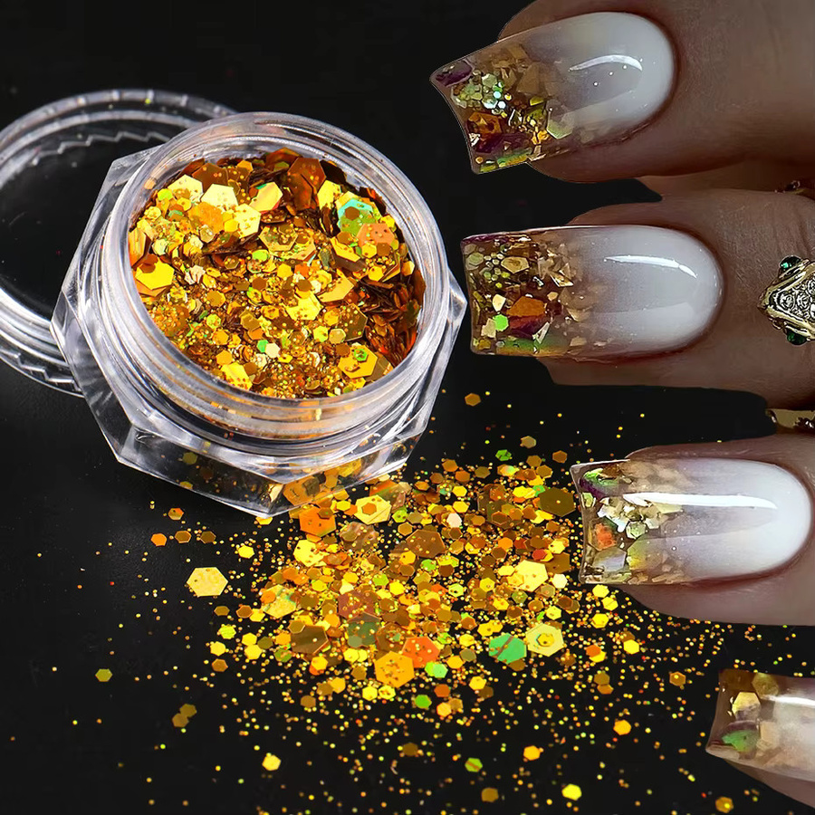 Full Beauty Nail Art Pailletten Glitzer, Gold, 14 Stück - Bild 3