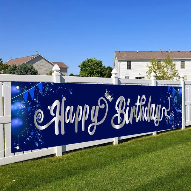 VIKAMA Geburtstagsbanner mit blauer Krone und Buchstaben für Partys, B/H: 180 x 35 cm - Bild 1
