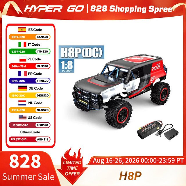 MJX Hyper Go MJX H8P, RC Ferngesteuertes Modellauto, Offroad-Kletterfahrzeug, 1/8 4WD 3S Bürstenlos - Bild 1