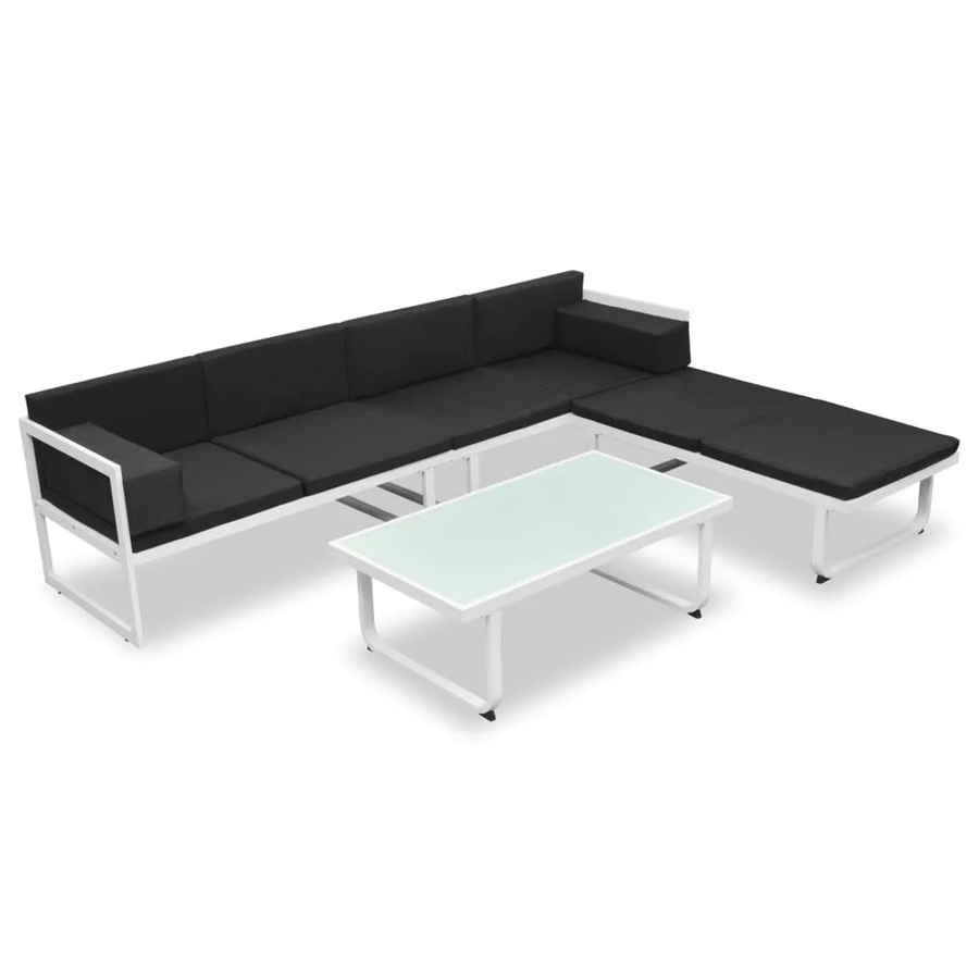vidaXL 4-tlg Garten-Lounge-Set in L-Form aus pulverbeschichtetem Aluminium mit Textilene und wetterfesten Auflagen in Schwarz - Bild 2