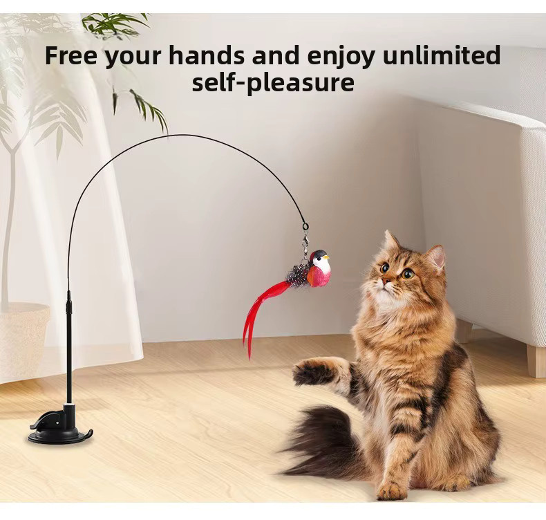 YTYIN Katzenangel mit Simulationsvogel, Katzenspielzeug mit Saugnapf, Stahldraht, langer Stab - Bild 2