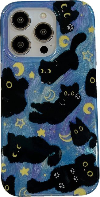 TROPLET Handyhülle mit süßem schwarzen Katzen-Design und doppelschichtiger Handgelenk-Kette für iPhone 17 16 15 14 13 12 Pro Max Plus, Schwarz - Bild 1