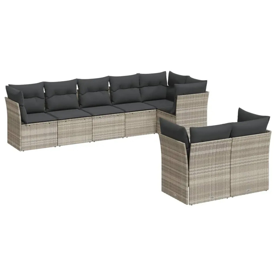 vidaXL 8-tlg Garten-Sofagarnitur in L-Form mit Kissen, Hellgrau, Poly Rattan und Metallrahmen - Bild 2