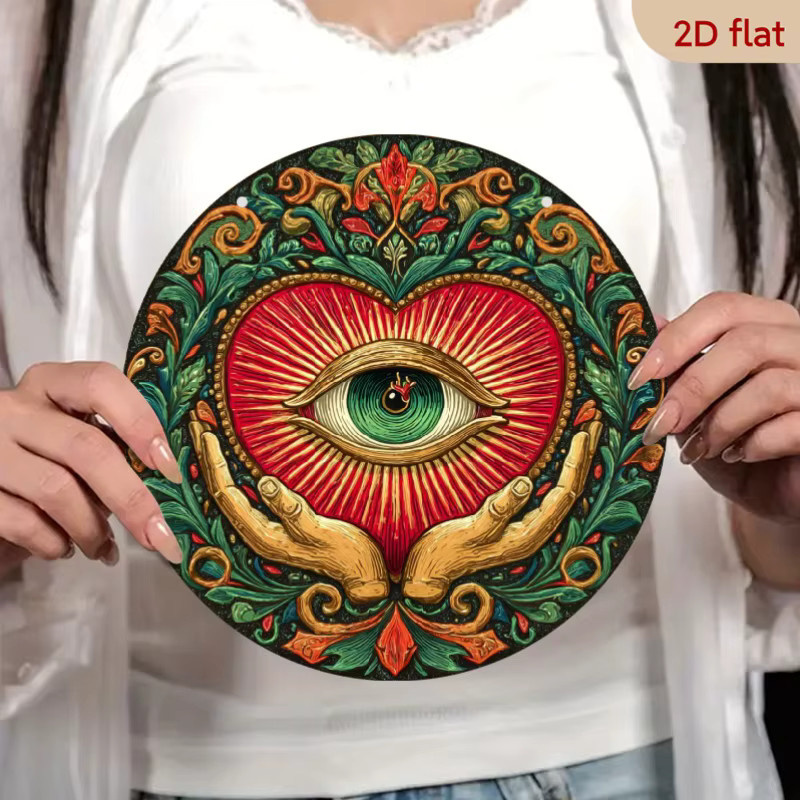 CIFBUY Vintage Mexikanisches Herz-Augen-Kunstwerk aus Metall, Rund, Mehrfarbig, Durchmesser: 20,3 cm - Bild 3
