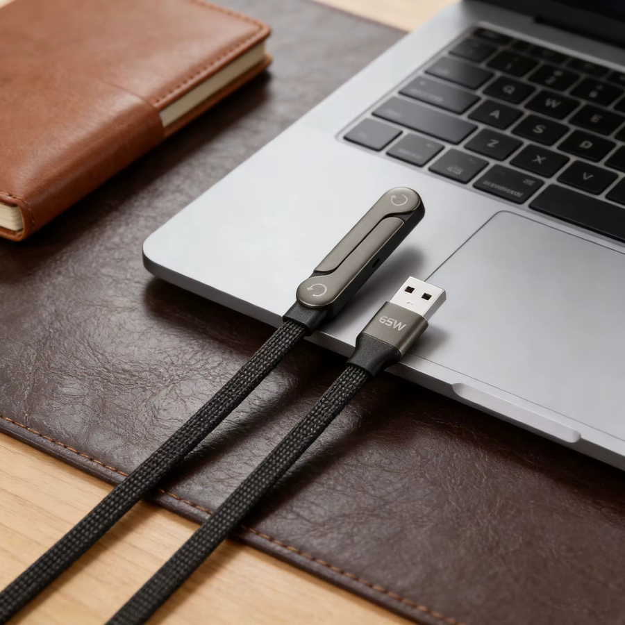 ALLOYSEED Unsichtbares Ladekabel mit integriertem Telefonständer und USB-C Anschluss, 240W Schnellladefunktion, geflochtenes Kabel, Schwarz - Bild 3