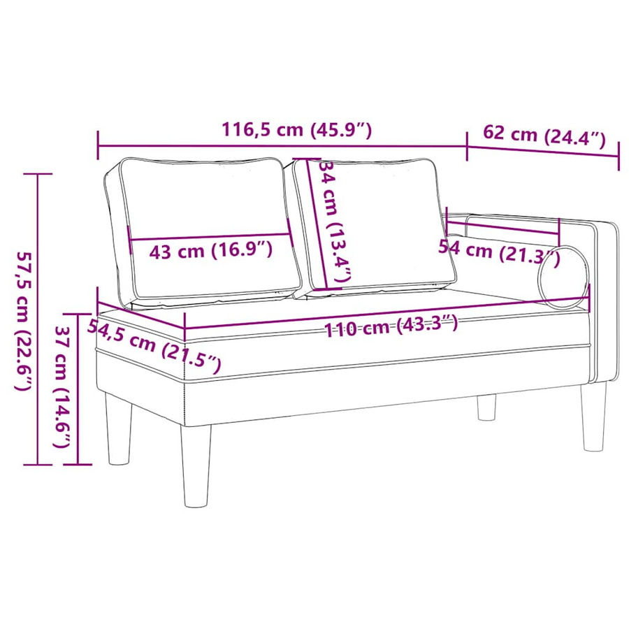 vidaXL Chaiselongue mit Kissen in Hellgrau aus Stoff mit Schaumstofffüllung, B/T/H: 116,5 x 62,0 x 57,5 cm - Bild 3