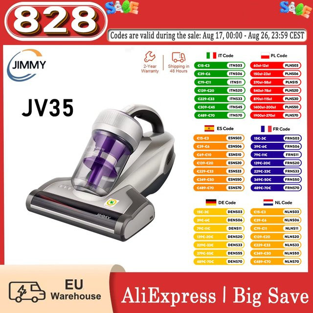 Jimmy JV35 Matratzen-Staubsauger mit UV-C-Licht und Hochheiztechnologie, 480W Leistung und 14Kpa Saugkraft zur Entfernung von Staub und Tierhaaren - Bild 1