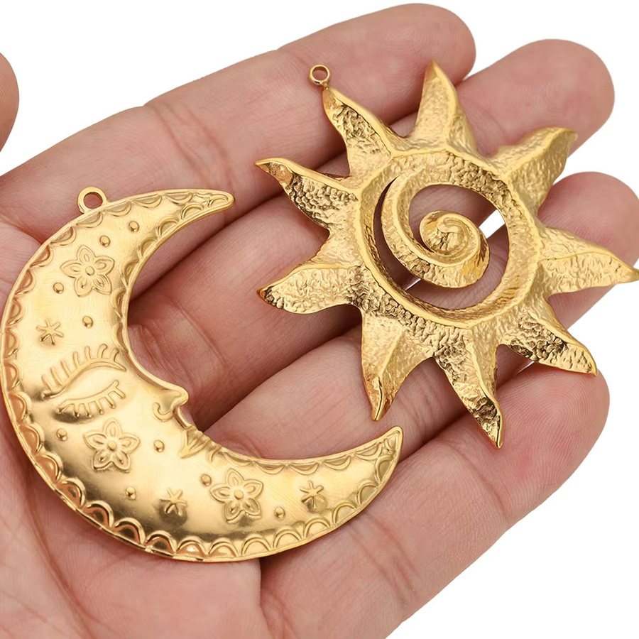 Alisaya Anhänger Sonne-Mond, Edelstahl, Gold, Vintage - Bild 3