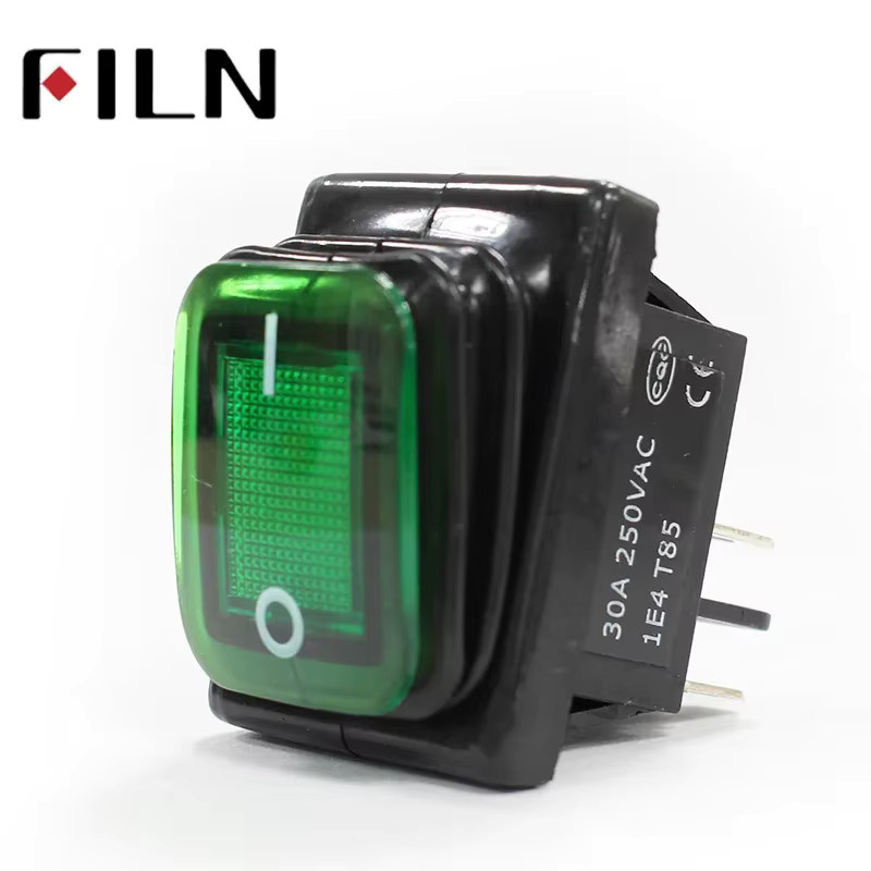 FILN Heavy Duty Wippschalter mit LED-Lampe, wasserdichter Ein-/Aus-Splitterkontaktpunkt, Kupferstift, 220 V 30 A, Grün/Rot - Bild 3