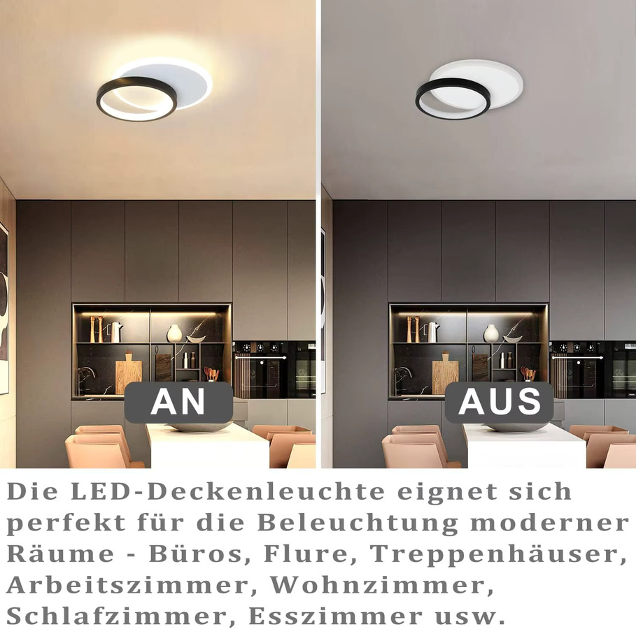 Nettlife LED-Deckenlampe in Schwarz, Modernes Design, Rund, Warmweiß 3000 K, Durchmesser: 24,5 cm - Bild 3