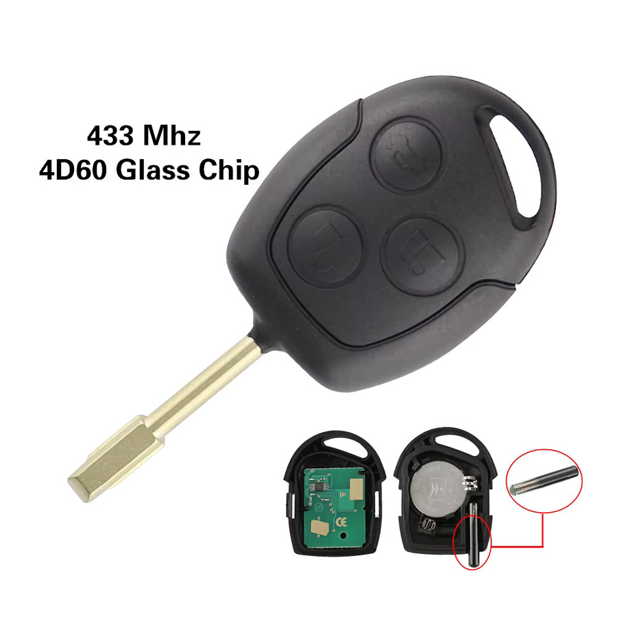 Yiqixin Autoschlüssel mit 3-Tasten-Fernbedienung für Ford Fusion Galaxy Focus 2 Fiesta Transit Mondeo C-Max S-Max, 433MHz, Chip 4 d60/4 d63, Schwarz - Bild 2