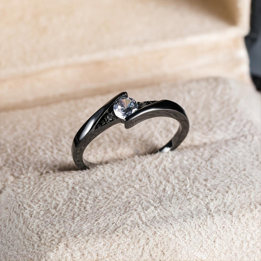 Bamos Ring, Kupfer, Schwarz, Gold Farbe, Zirkonia, Damen, Vintage - Bild 3