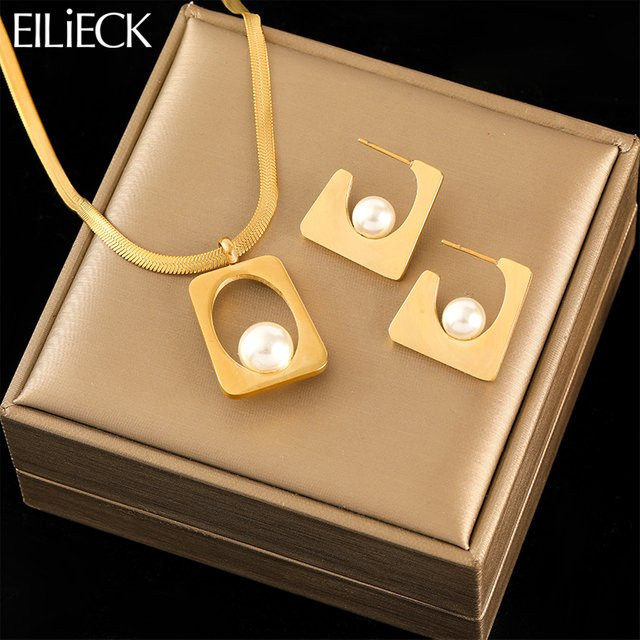 EILIECK Schmuck-Set Edelstahl, Perle, Gold, Damen - Bild 1