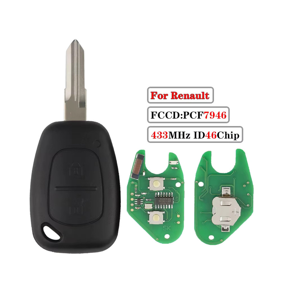 YIQIXIN Smart Remote Auto Schlüssel für Renault Traffic Master Vivaro Movano Kangoo mit 2 Tasten, 433 MHz, ID46 PCF7946 Chip, Schwarz, Uncut NE72 VAC102 Klinge - Bild 3