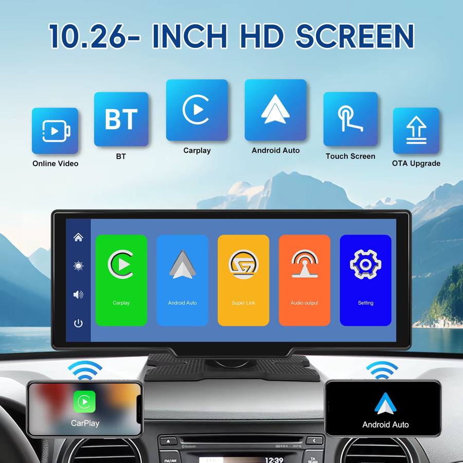 Podofo Smart-Multimedia-Player für das Auto mit 10,26 Zoll HD Display, kabellosem Apple CarPlay, Android Auto, Airplay und Bluetooth in Schwarz - Bild 3