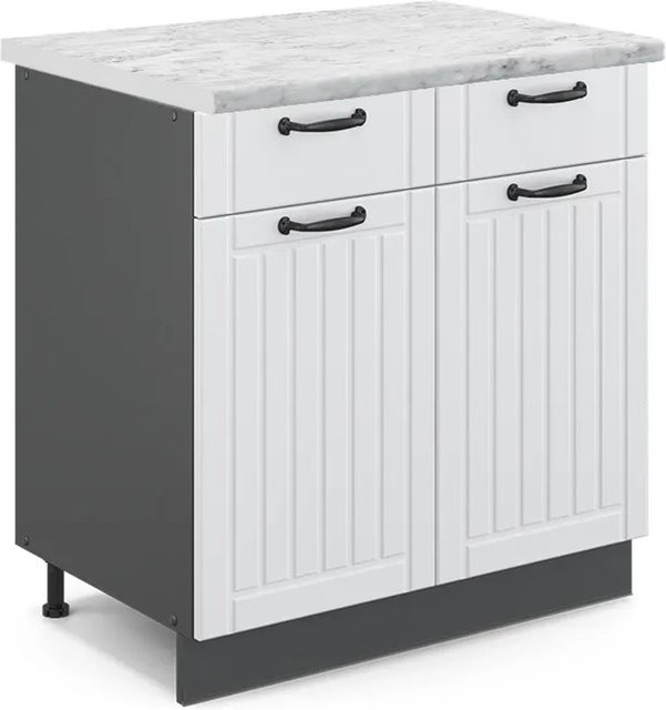 Vicco Küchenunterschrank Fame-Line in Weiß und Anthrazit im Landhausstil mit Marmor-Optik, Breite: 80 cm - Bild 1