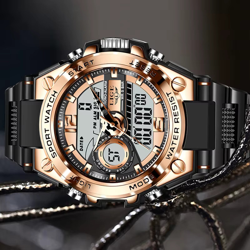 LIGE Digitaluhr, Quarz, Schwarz, Herren - Bild 2