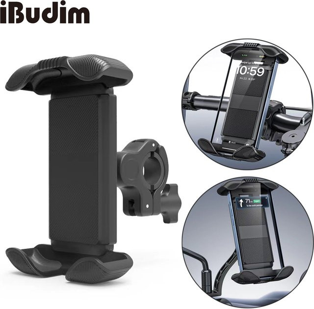iBudim Universelle Motorrad-Rückspiegel-Handyhalterung 360 Grad drehbar in Schwarz für Motorrad, Fahrrad, ATV, Roller und Kinderwagen - Bild 1