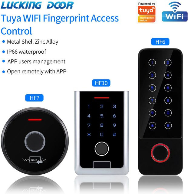 LUCKING DOOR Smart RFID Fingerabdruck-Zutrittskontrolle in Schwarz mit Tuya App Unterstützung, 2.4G WIFI, Tastatur und Wiegand-Leser - Bild 1