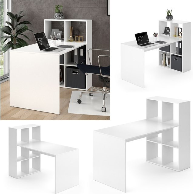 Vicco Schreibtisch Emir weiß Computertisch mit Regal als Raumteiler und Bürotisch - Bild 1
