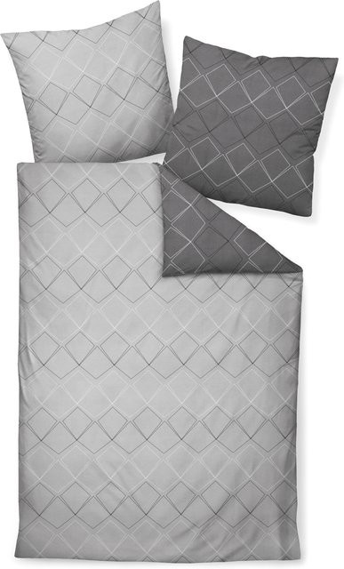 Janine Unisex Bettwäsche aus Mako-Satin in Anthrazit Grau mit Grafik-Design, B/H: 135 x 200 cm und Kissen 80 x 80 cm - Bild 1