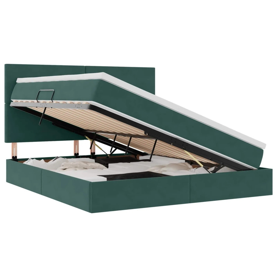 vidaXL Bett mit Stauraum und LED in Dunkelgrün aus Samt, B/T/H: 160 x 200 x 128 cm - Bild 2