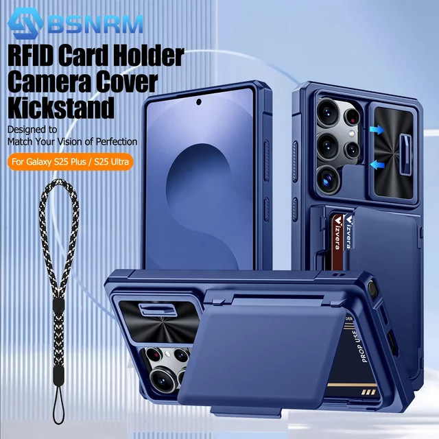 BANGZAO Schutzhülle für Galaxy S25 Ultra, Brieftasche mit RFID-Kartenhalter und Kameraabdeckung, robustes stoßfestes Silikon, Blau - Bild 1