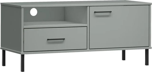 vidaXL TV-Schrank OSLO aus massivem Kiefernholz mit Metallbeinen in Grau, rustikaler Mediaschrank für dein Wohnzimmer, B/T/H: 106 x 40 x 46,5 cm - Bild 1