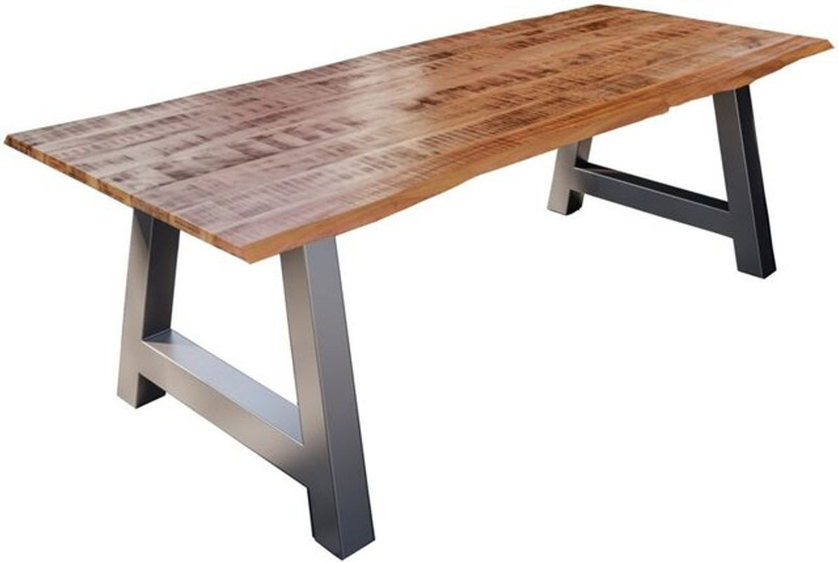 Esstisch Dora aus Massivholz Mango mit Baumkante und Silber Metall-A-Gestell, B: 240 cm, T: 100 cm, H: 77 cm - Bild 1