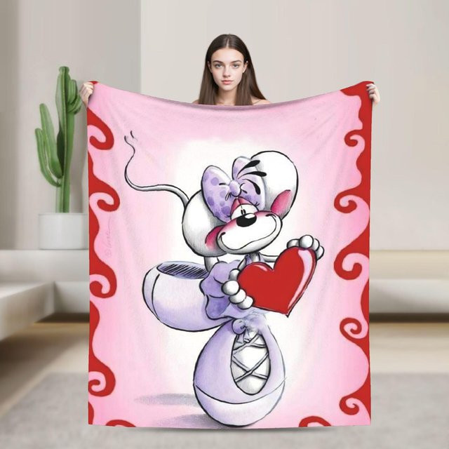 D-Diddles Plüschdecke mit Diddl Cartoon Motiv in Pink, weiche Überwurfdecke für Sofa und Zuhause, B/T: 150 x 125 cm - Bild 1