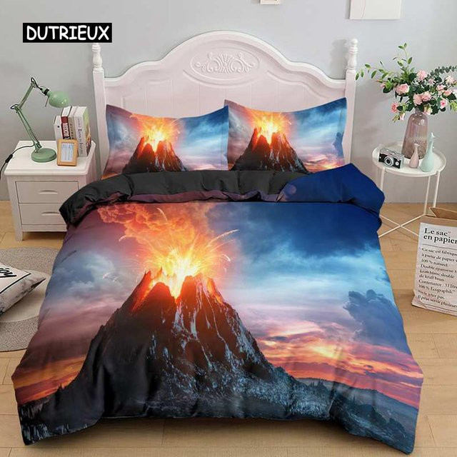 Wucifang Bags Bettwäsche Set Vulkan Ausbruch Lava Design aus Polyester, B/H: 135 x 200 cm, Mehrfarbig - Bild 1
