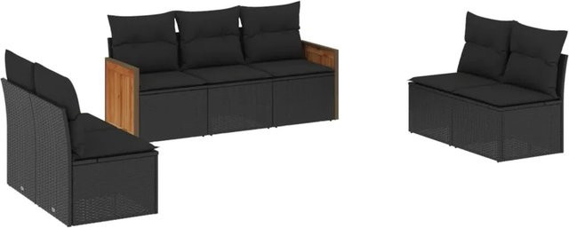 vidaXL 7-teilige Garten-Sofagarnitur aus Poly-Rattan in Schwarz mit Kissen und pulverbeschichtetem Stahlgestell - Bild 1