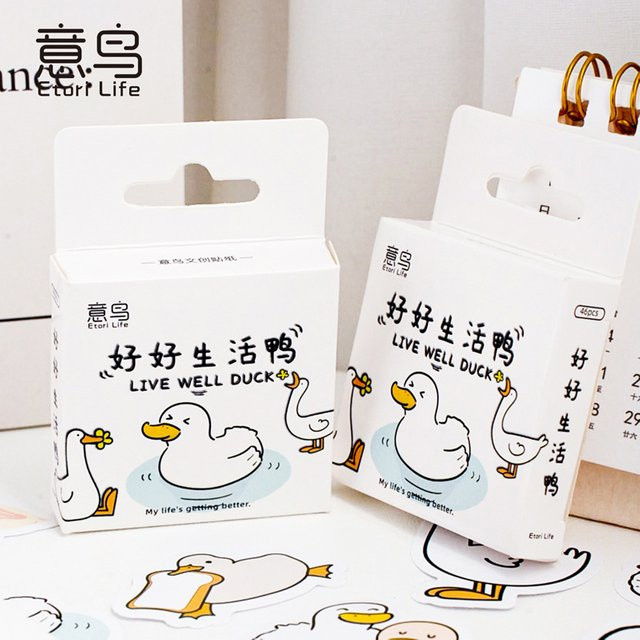 Etori Life Good Life Duck Album dekorative Aufkleber, 46 Stück pro Packung, Mehrfarbig, Selbstklebende Sticker für DIY, Notizbücher und Tagebücher - Bild 1