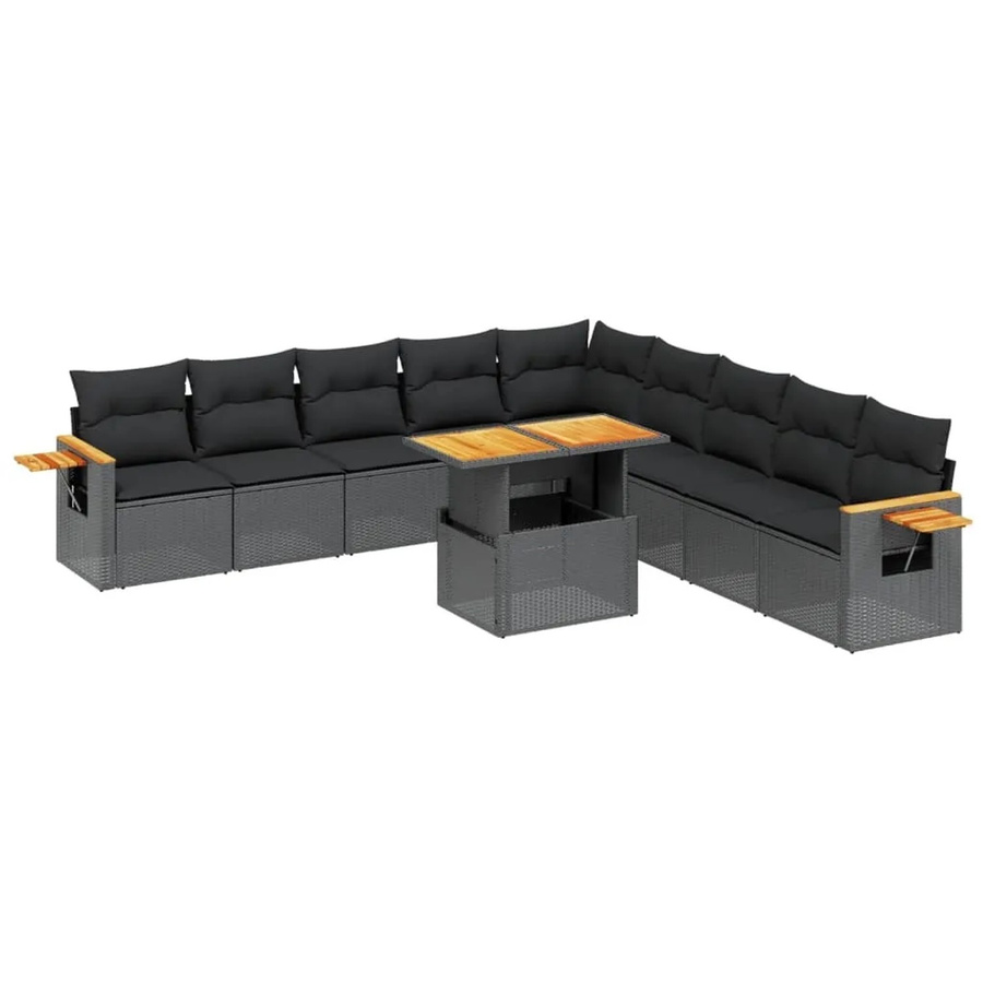 vidaXL 11-teilige Garten-Sofagarnitur aus Poly-Rattan und Akazienholz in Schwarz mit Kissen - Bild 2