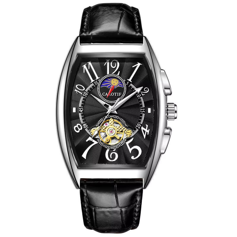 CAROTIF Armbanduhr Automatik, Edelstahl, Leder, Schwarz, Herren - Bild 6