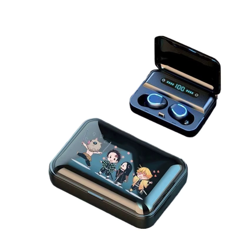 Bandai Bluetooth-Headset Demon Slayer Tanjirou Kamado und Nezuko Cartoon Design in Schwarz für Sport und Fitness - Bild 3