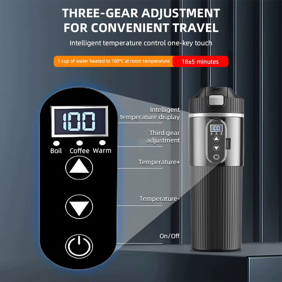 E-ACE Auto-Heizbecher aus Edelstahl in Silber, 500 ml Wasserkocher für 12/24V mit Trockenkochschutz für Kaffee, Tee und Instantnudeln - Bild 3