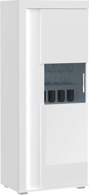 ebuy24 Skylight Vitrinenschrank mit LED-Beleuchtung und Glastüren in Weiß Hochglanz B/H/T: 60 x 148 x 37 cm - Bild 1