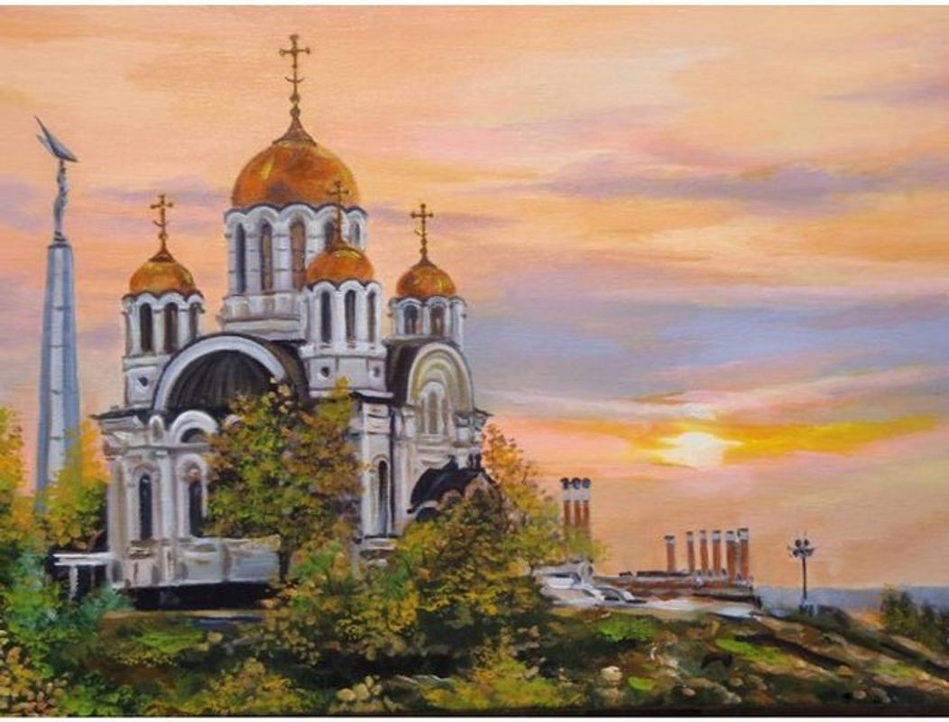 FIYO Diamant-Gemälde mit orthodoxer Kirche als Landschaftsmotiv, mehrfarbig, B/H: 20 x 30 cm - Bild 1
