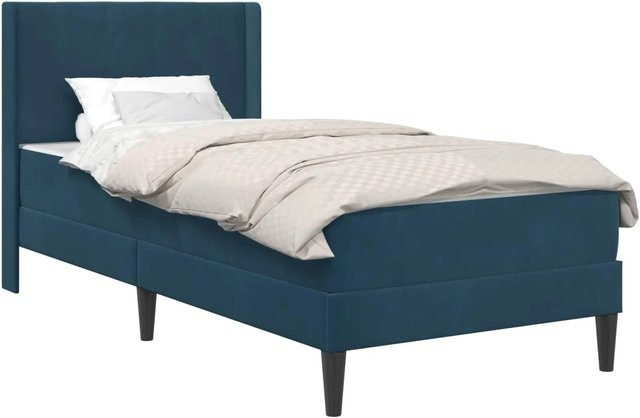vidaXL Bettgestell mit Matratze und Kopfteil aus blauem Samt, B/T: 100 x 200 cm - Bild 1