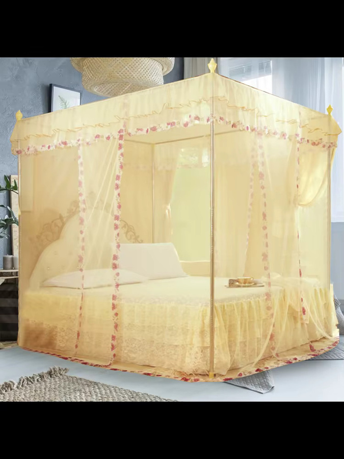 Luxuriöses Spitzen-Moskitonetz mit 3-seitiger Öffnung und weichem Netzgewebe zum Schutz vor Mückenstichen für Erwachsene in Pink und Weiß - Bild 2