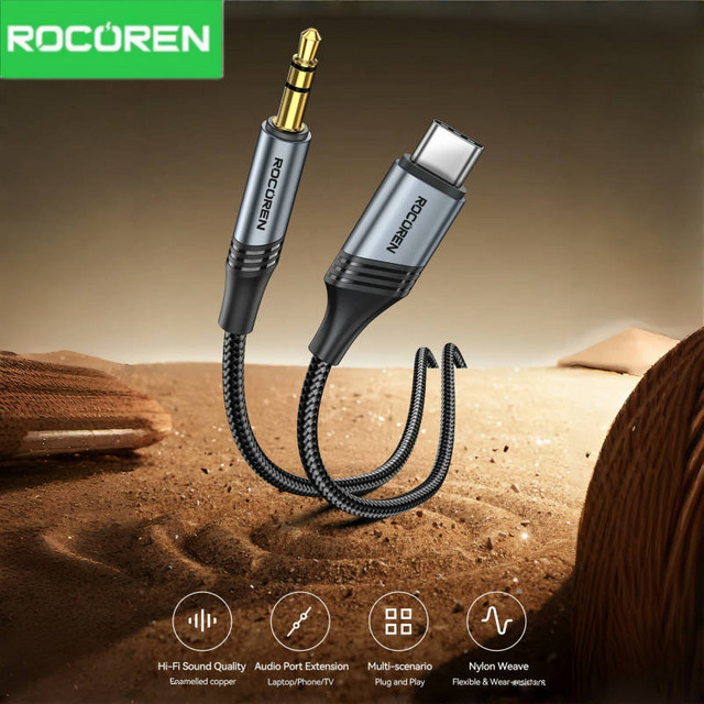 Rocoren USB-C auf 3,5 mm AUX-Audiokabel Schwarz für Hi-Fi-Sound mit Klinkenanschluss für Handy, Laptop und Tablet - Bild 1