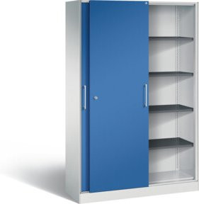 C+P Schiebetürenschrank Asisto mit Schloss und Regalböden, Front Enzianblau, Korpus Lichtgrau, H x B x T: 198,0 x 120,0 x 43,5 cm - Bild 1