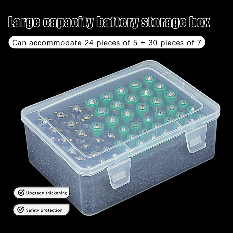 ESHYLALA Batterie-Organizer Aufbewahrungsbox für 54 AA und AAA Batterien, transparent - Bild 3