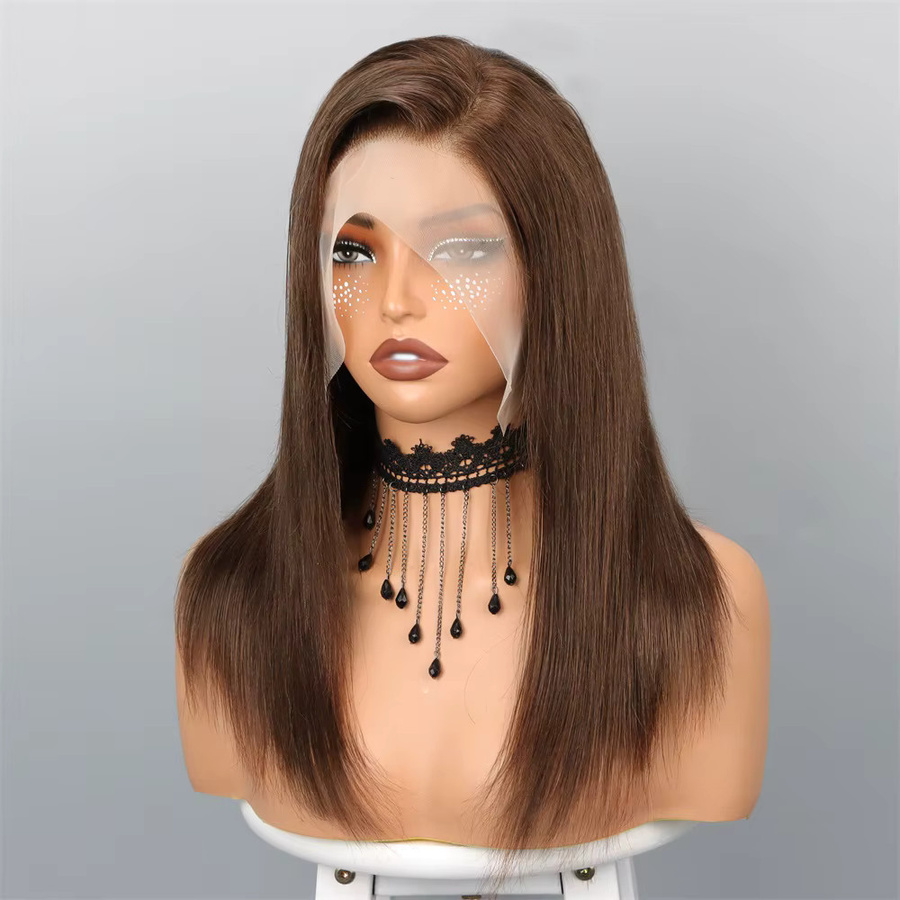 HALOQUEEN HAIR Bob Perücke Echthaar, Schokoladenbraun, Glatt, 180% Dichte - Bild 2