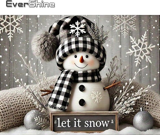 EverShine Diamantmosaik Stickerei Set Schneemann Winter Landschaft DIY Rund, Mehrfarbig, Durchmesser: 30 cm - Bild 1