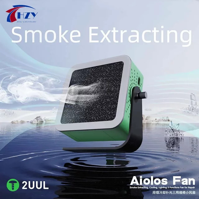 2UUL Alolos Mini Wartungsventilator in Grün für Rauchabzug, Kühlung und Fülllicht bei Desktop-Reparaturen - Bild 1