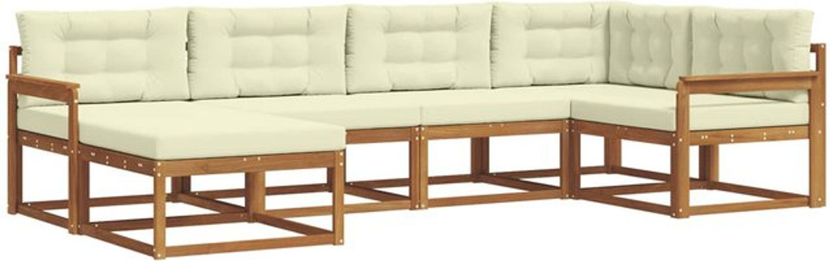 6-teilige Outdoor-Sofagarnitur aus Akazie mit Kissen von vidaXL in Natur und Beige/Weiß im modernen minimalistischen Design - Bild 1