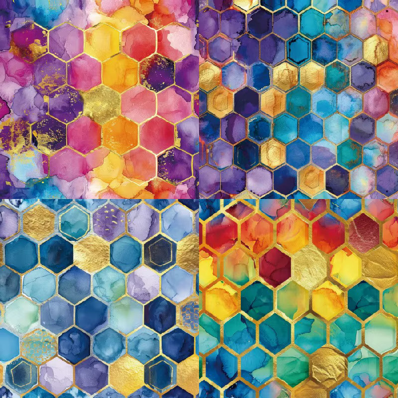 Alinacutle Vergoldetes Bienenwaben-Papierpaket mit 24 Blatt in Gold und Multicolour, Gemustertes Bastelpapier für Scrapbooking, Breite: 15,2 cm - Bild 2
