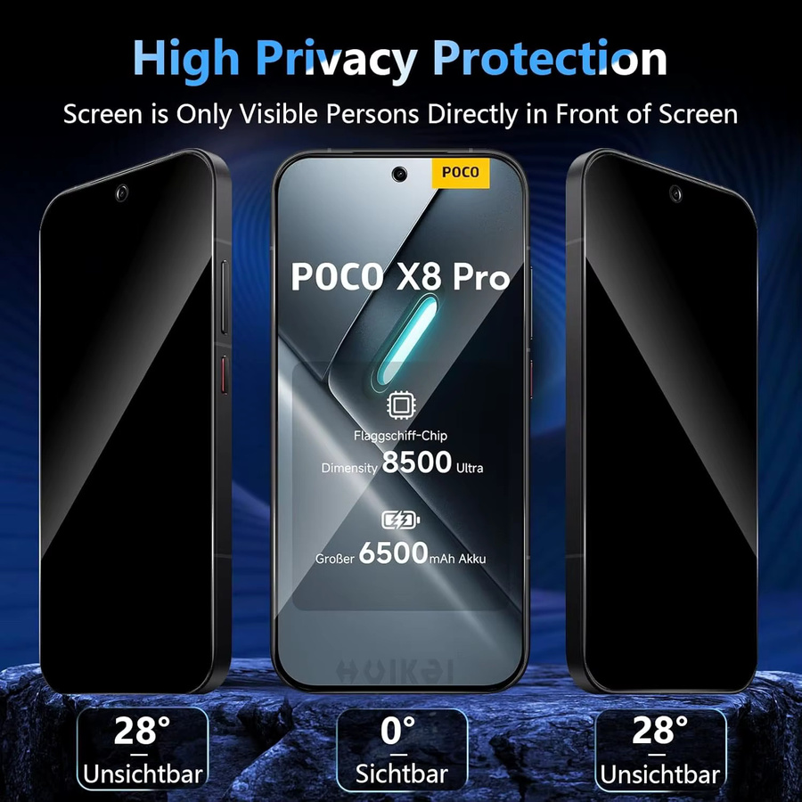Huikai 2er-Pack Sichtschutz-Displayschutzfolie aus gehärtetem Glas für Xiaomi Poco X8 Pro und Poco X8 Pro Max, transparent - Bild 2